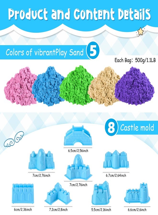 Busaurus Magic Sand for Kids - Non-Sticky Moldable Fake Sand Play Kit for Sandbox, 8 Castle Molds & 5 Colors(Blue/Pink/Green/Purple/Yellow) - Image 2